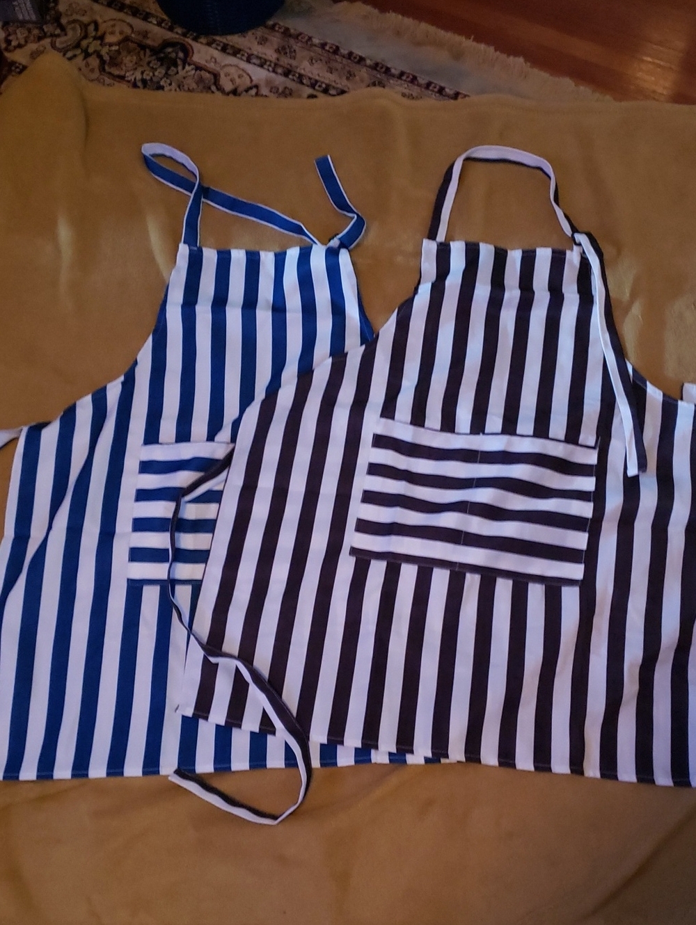 Striped Kitchen Apron Set (Blue & Black)